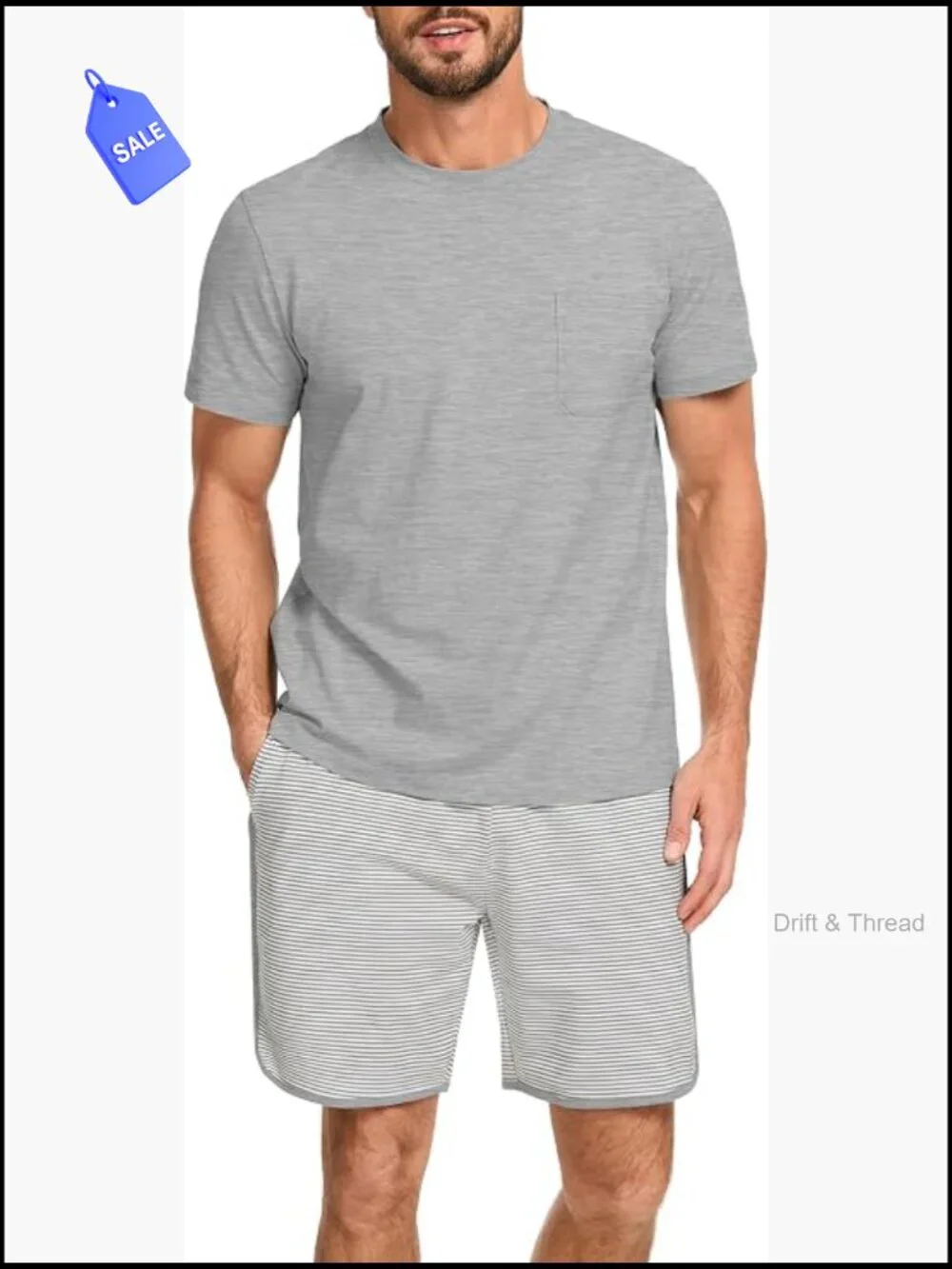 Men's Cotton Pajama Set Striped 2 Piece Lounge Short Sleeve